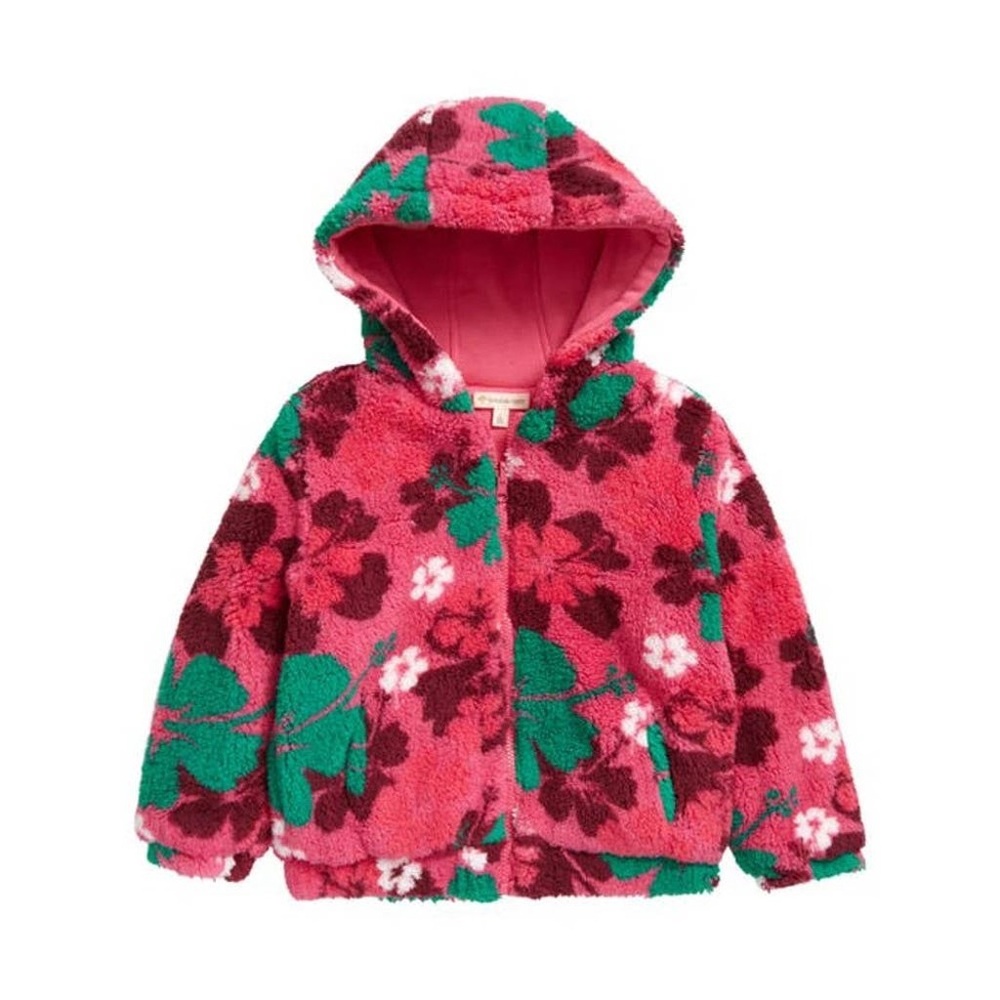Tucker Tate kids Reversible Faux Fur Vibrant Floral Hooded Jacket